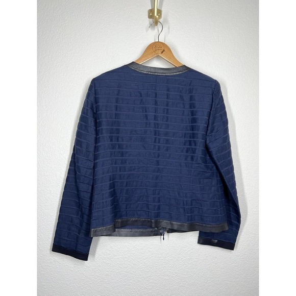 Lafayette 148 Womens 10 Linen Textured Jacket Vegan Leather Trim - Picture 6 of 6